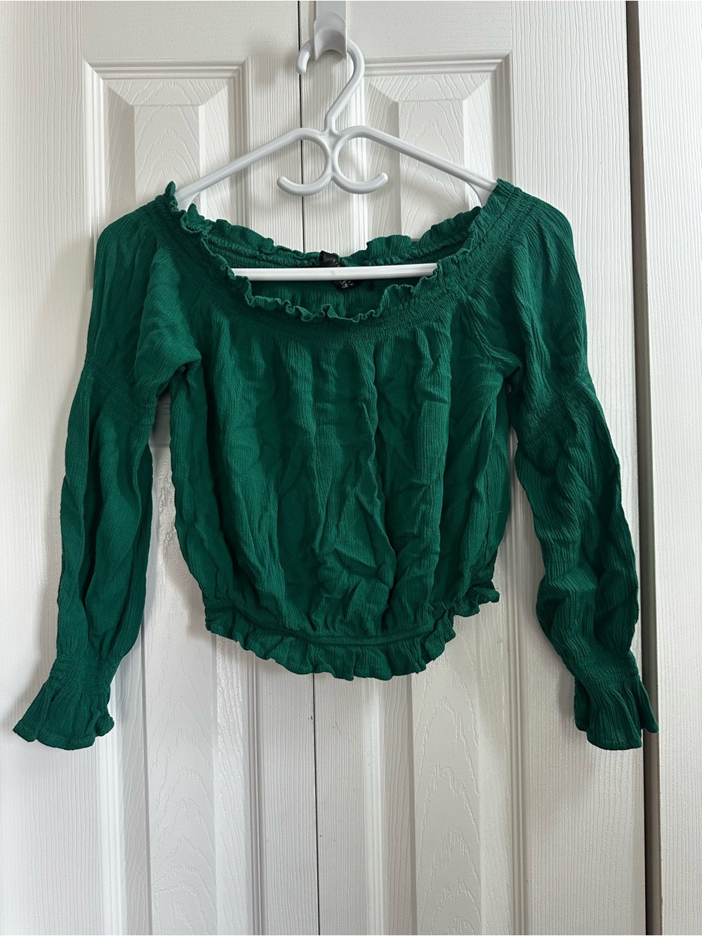 Streetwear Society Emerald Green Smocked Off-Shoulder Crop Top #41